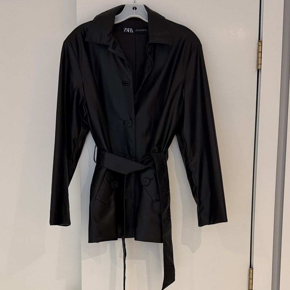 Zara Elegant faux Leather Black Trench jacket